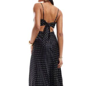 NWT Bardot satin maxi dress in black polka dot size 4